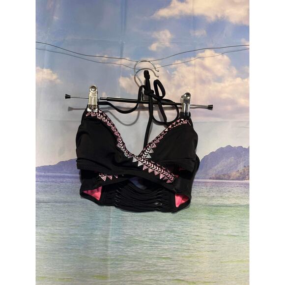 Victoria's Secret PINK Swimsuit top bikini top criss cross black size XS - Picture 2 of 5